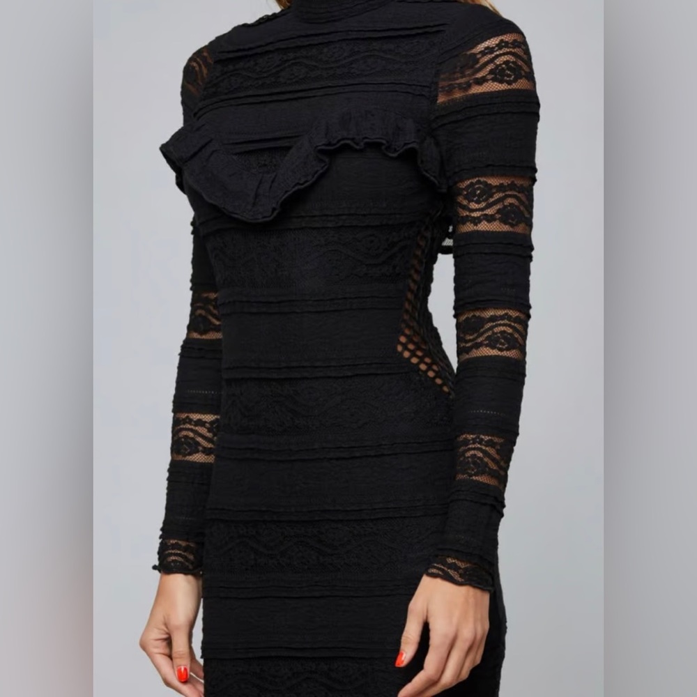 🚨 Bebe NWT $150 Mixed Lace Mock Neck Dress NWT Women’s sexy lace goth - Picture 3 of 7